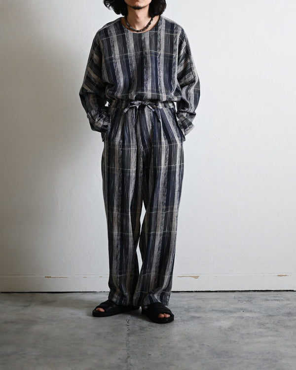 Blue Check Khadi 1tuck Wide Pants