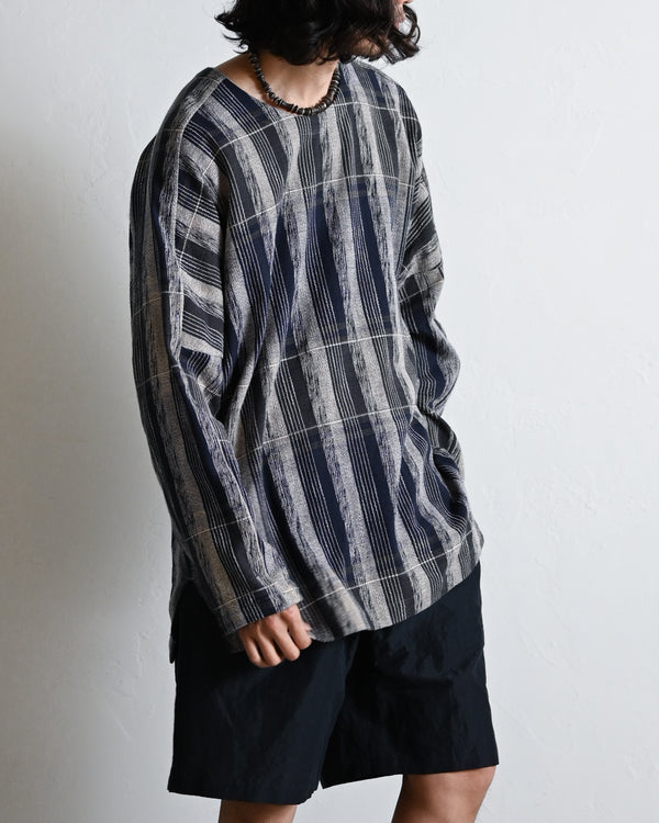 Blue Check Khadi Long Pullover