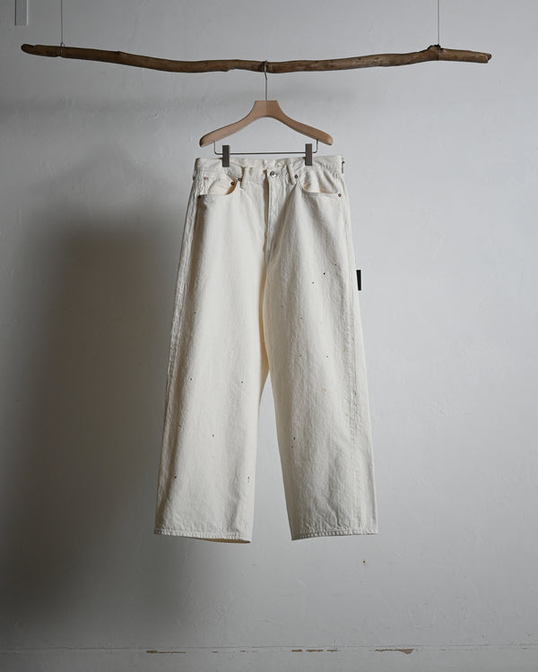 5POCKT BAGGY PANTS, raw denim fade white