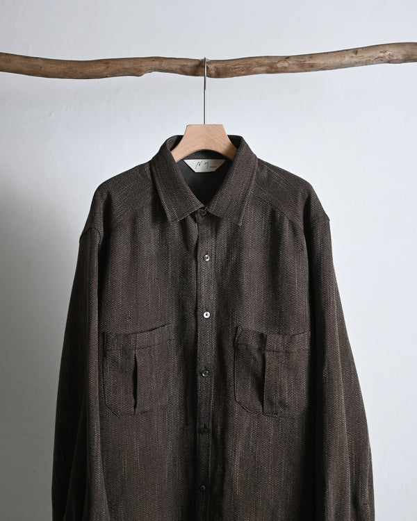MELANGE WOOL OVER WORK SHIRT, brown