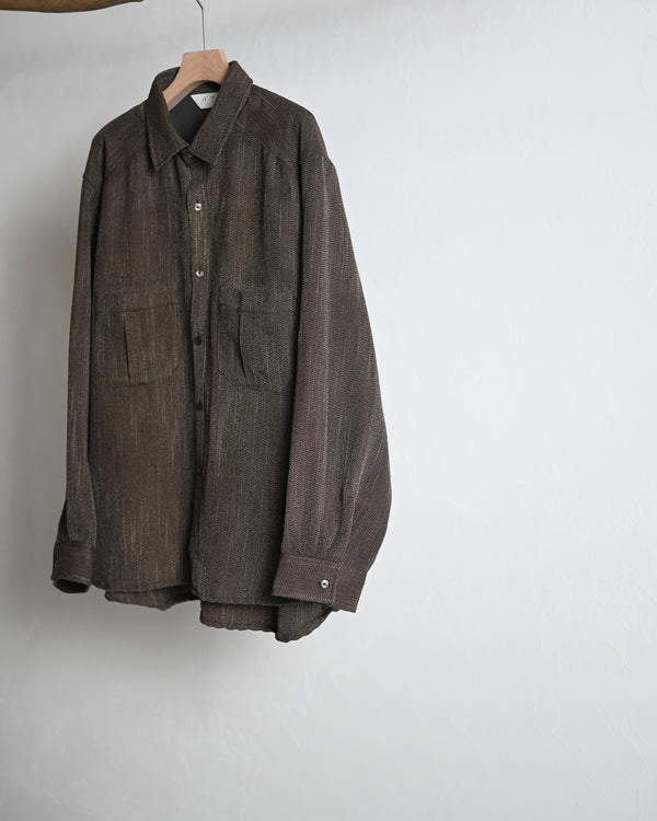 MELANGE WOOL OVER WORK SHIRT, brown