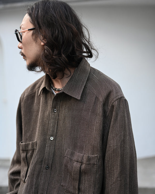 MELANGE WOOL OVER WORK SHIRT, brown