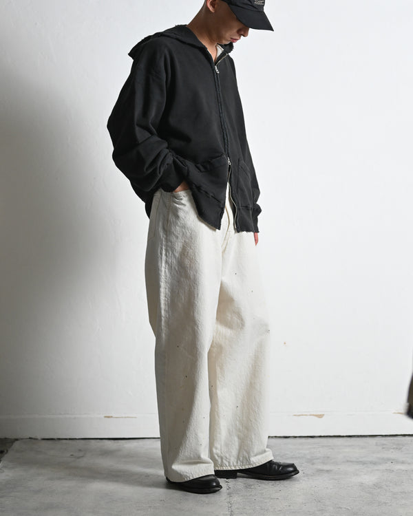 5POCKT BAGGY PANTS, raw denim fade white