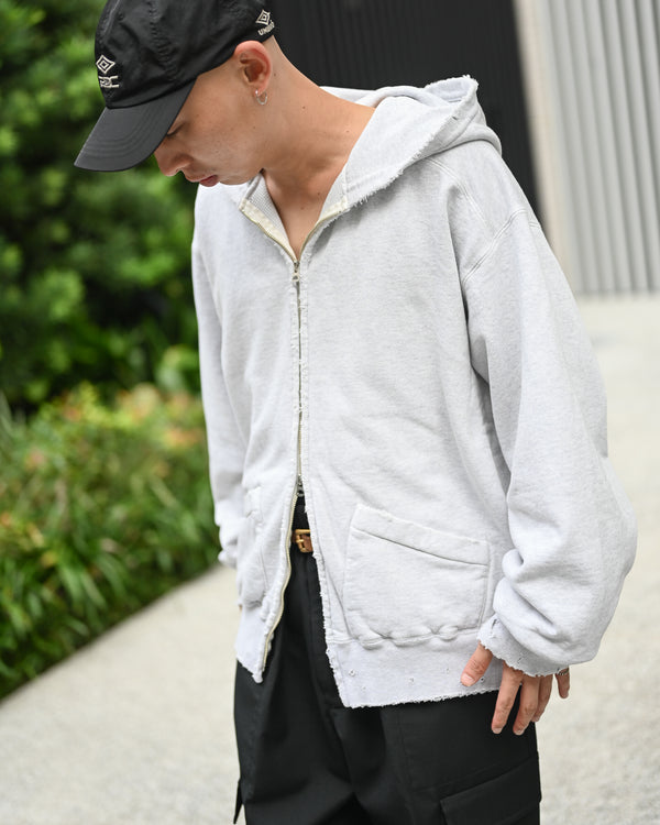 ZIP UP HOODIE, heather white