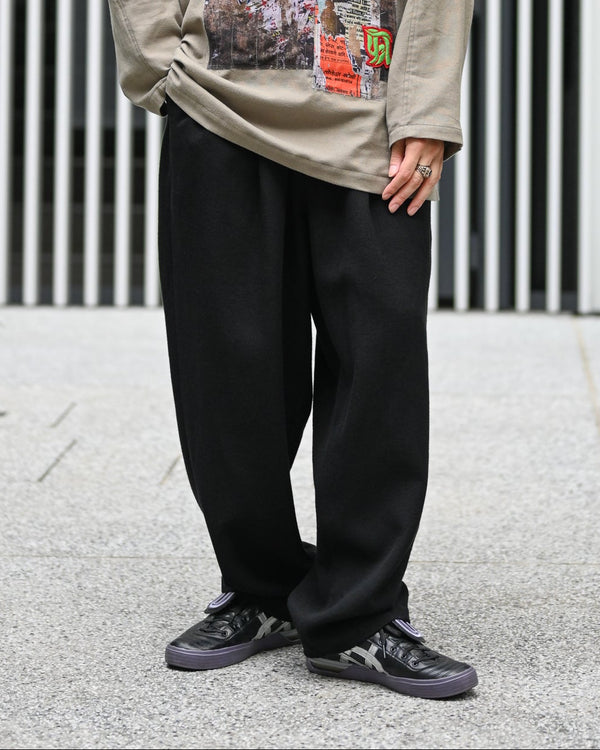 DOUBLE PLATED WIDE EASY PANTS, whipcord