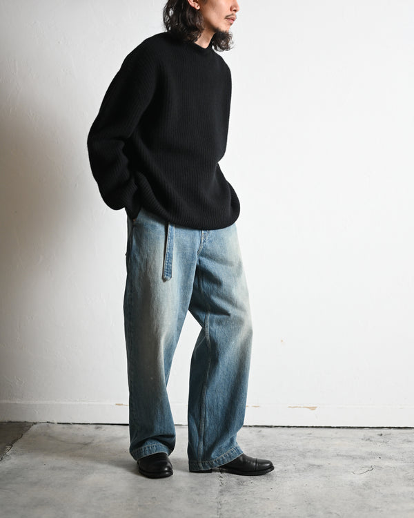 BELTED TROUSERS, raw denim