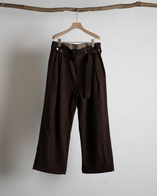 WOOL BELTED WIDE SLACKS, GRAPH CHECK