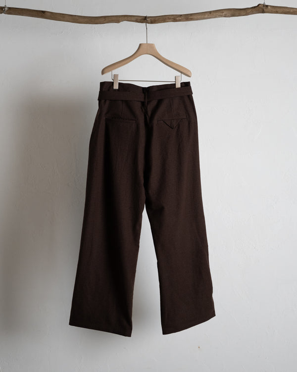 WOOL BELTED WIDE SLACKS, GRAPH CHECK
