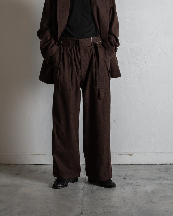 WOOL BELTED WIDE SLACKS, GRAPH CHECK