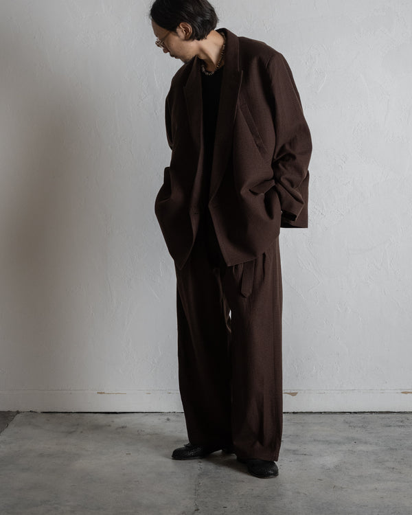 WOOL BELTED WIDE SLACKS, GRAPH CHECK