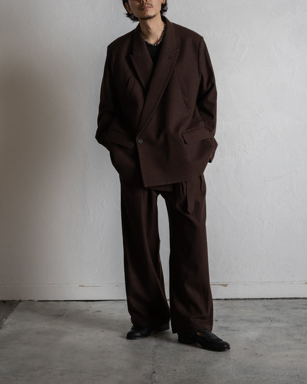 WOOL BELTED WIDE SLACKS, GRAPH CHECK