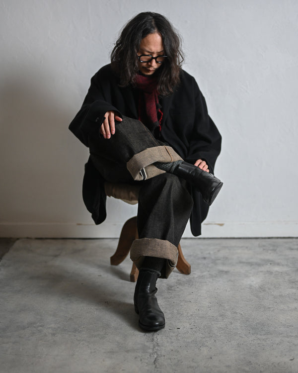 coffee black denim trousers