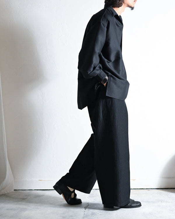 STRIPE WOOL WIDE SLACKS-ANCELLM-COELACANTH