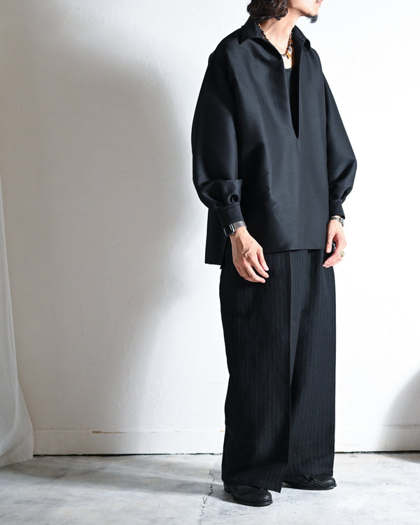 STRIPE WOOL WIDE SLACKS-ANCELLM-COELACANTH