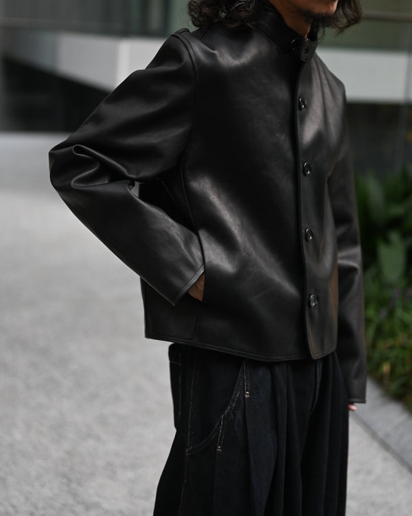 Button Up Single Leather Jacket