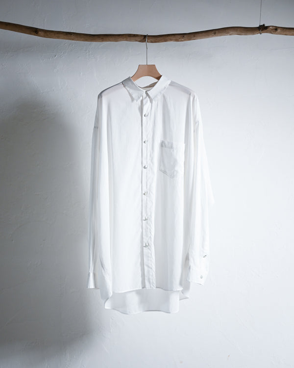 Washed Over Cotton&Silk Shirt, white or dust blue-Fujimoto-COELACANTH