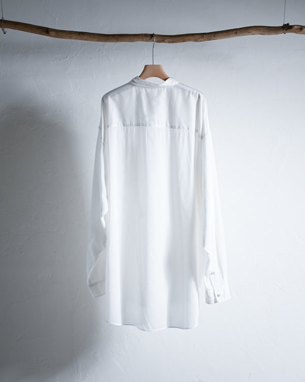 Washed Over Cotton&Silk Shirt, white or dust blue-Fujimoto-COELACANTH