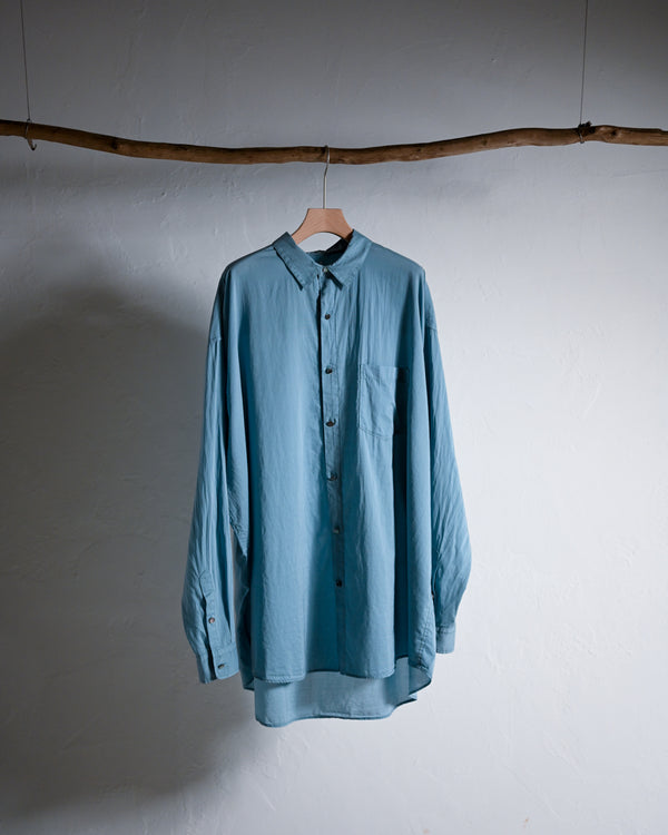 Washed Over Cotton&Silk Shirt, white or dust blue-Fujimoto-COELACANTH