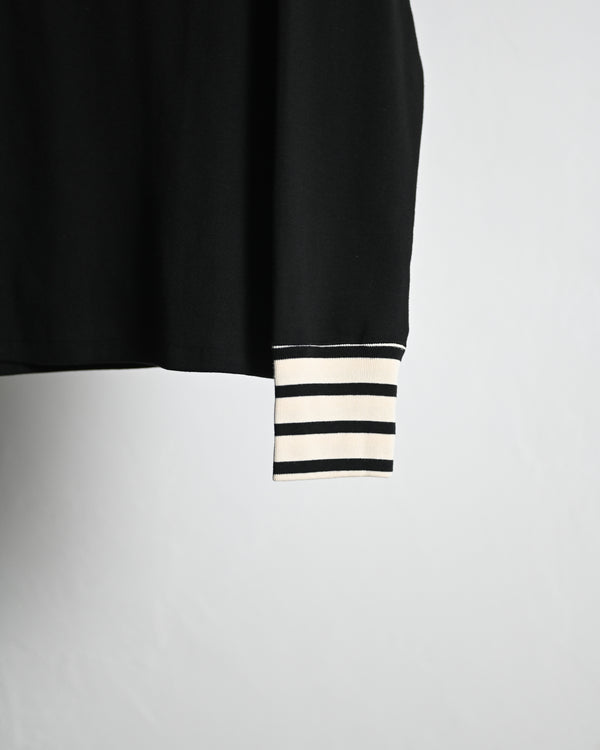 EMB OVERSIZED BOATNECK TEE LS, black