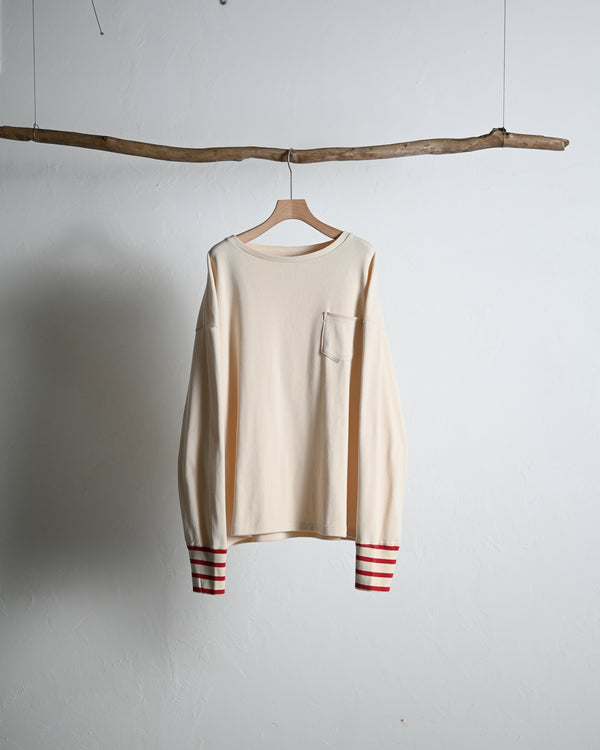 EMB OVERSIZED BOATNECK TEE LS, ecru