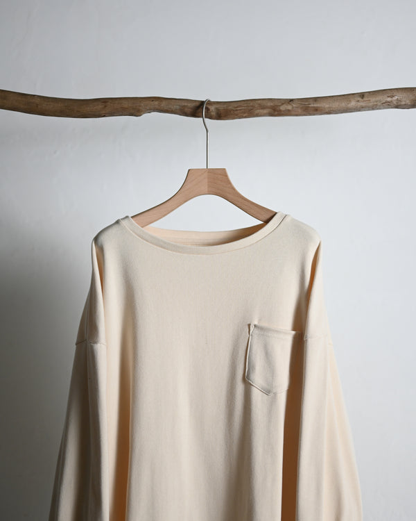 EMB OVERSIZED BOATNECK TEE LS, ecru