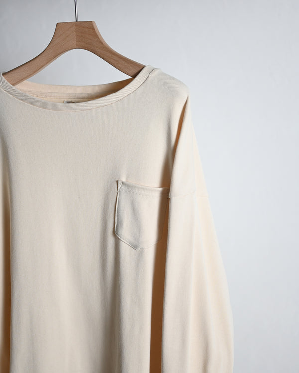 EMB OVERSIZED BOATNECK TEE LS, ecru