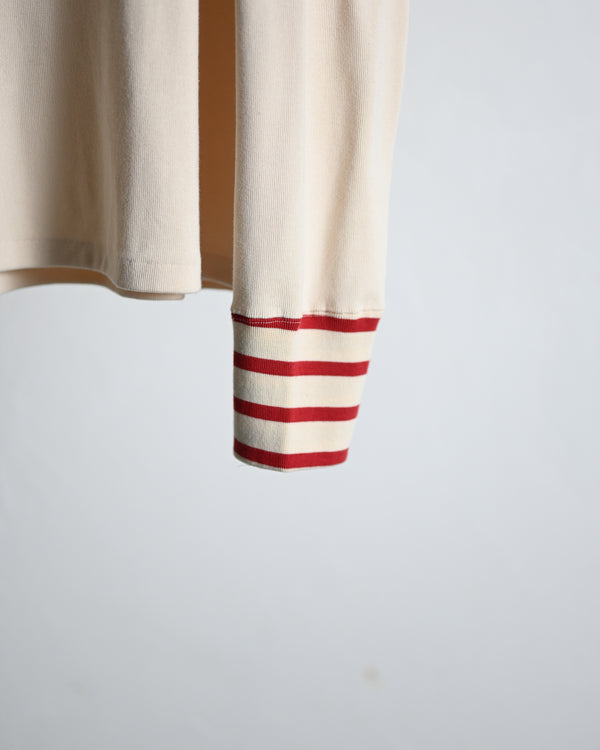 EMB OVERSIZED BOATNECK TEE LS, ecru