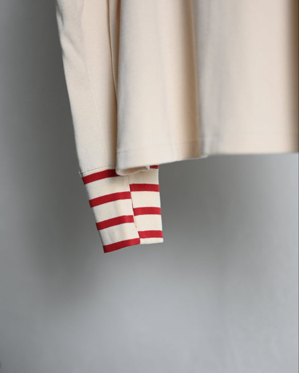 EMB OVERSIZED BOATNECK TEE LS, ecru