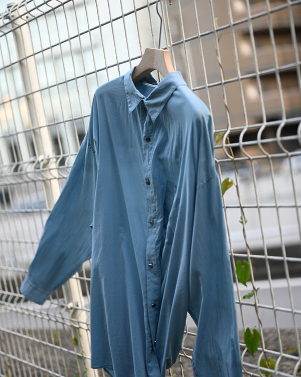 Washed Over Cotton&Silk Shirt, white or dust blue-Fujimoto-COELACANTH