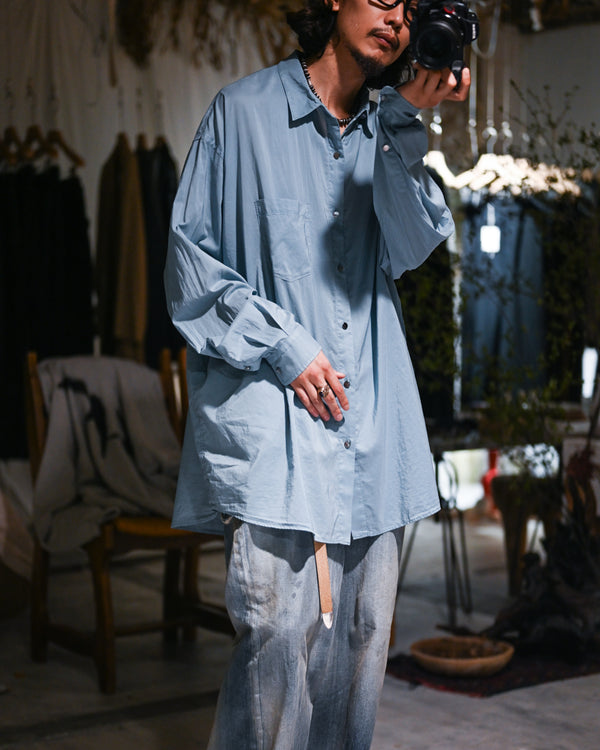 Washed Over Cotton&Silk Shirt, white or dust blue-Fujimoto-COELACANTH