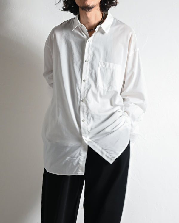 Washed Over Cotton&Silk Shirt, white or dust blue-Fujimoto-COELACANTH