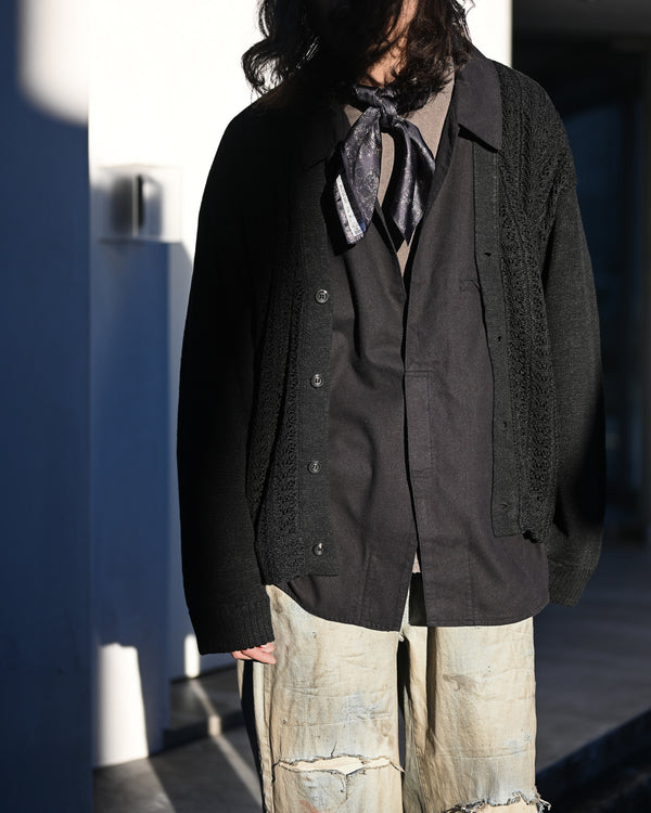 LACED KNIT CARDIGAN, black