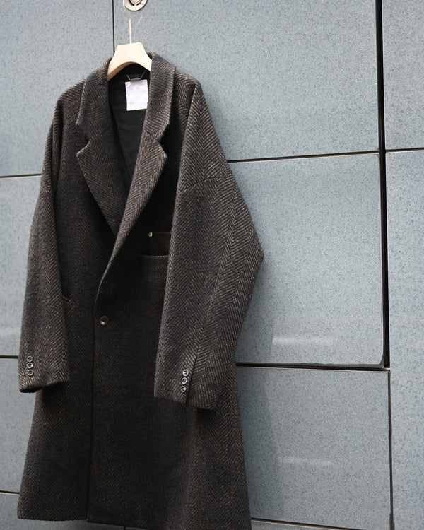 SEMI-DOUBLE CHESTER COAT, brown×black