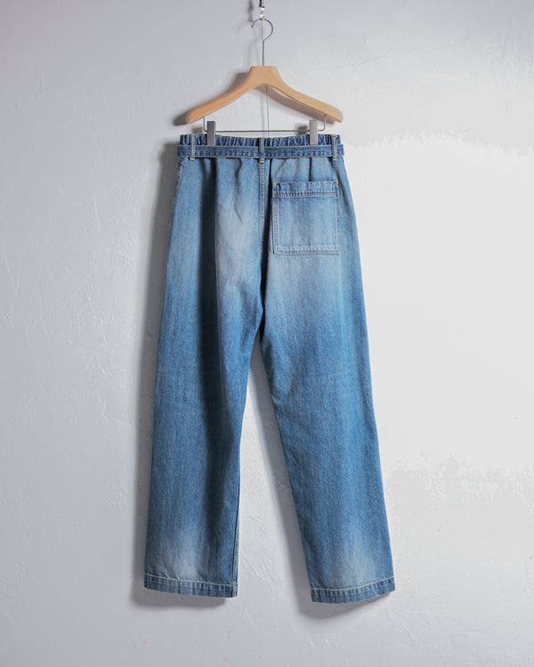 DENIM WIDE TROUSERS, FADE INDIGO-YOKO SAKAMOTO-COELACANTH