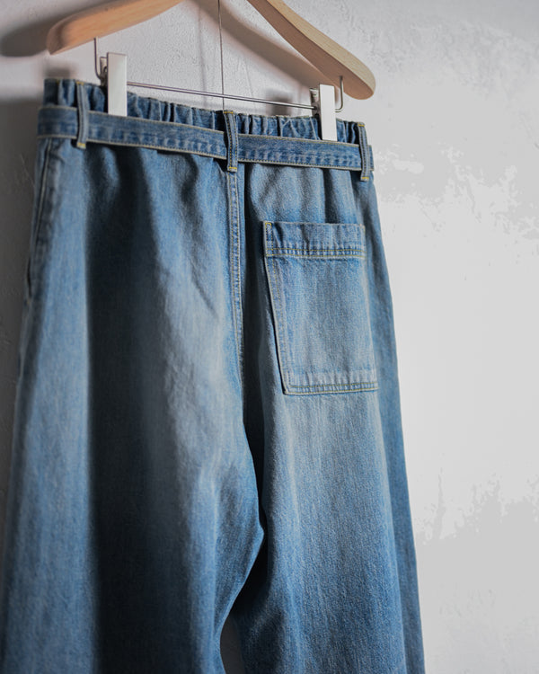 DENIM WIDE TROUSERS, FADE INDIGO-YOKO SAKAMOTO-COELACANTH