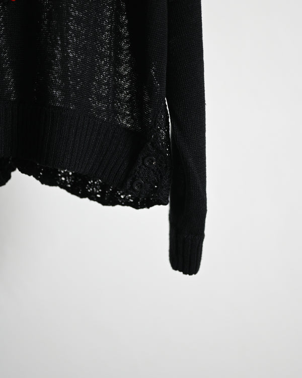 LACED KNIT CARDIGAN, black
