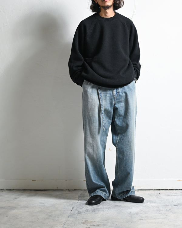 DENIM WIDE TROUSERS, FADE INDIGO-YOKO SAKAMOTO-COELACANTH