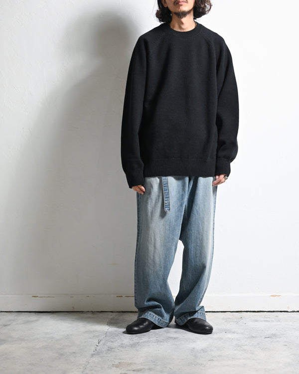 DENIM WIDE TROUSERS, FADE INDIGO-YOKO SAKAMOTO-COELACANTH