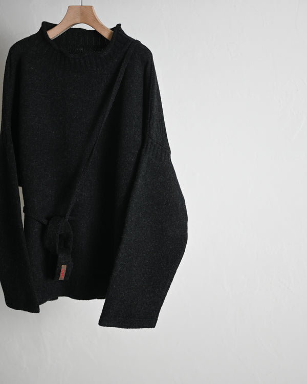 LAMB'S WOOL GUERNSEY SWEATER, blackgray