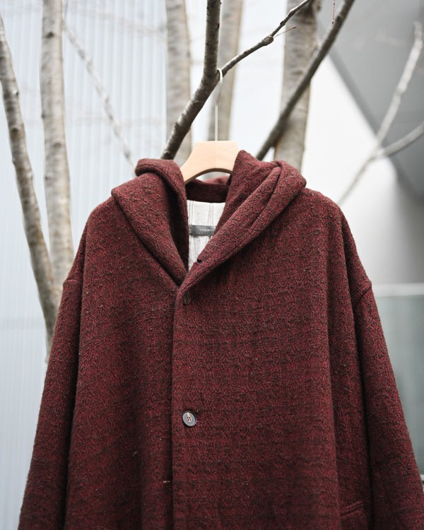 HOODED COAT, wool silk