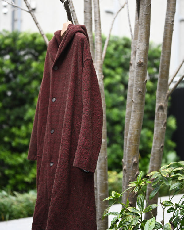 HOODED COAT, wool silk