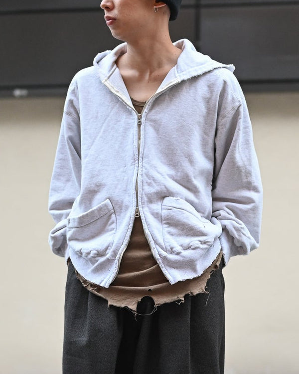 ZIP UP HOODIE, heather white