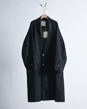 TWEED COLLARLESS COAT, BLACK-ANCELLM-COELACANTH