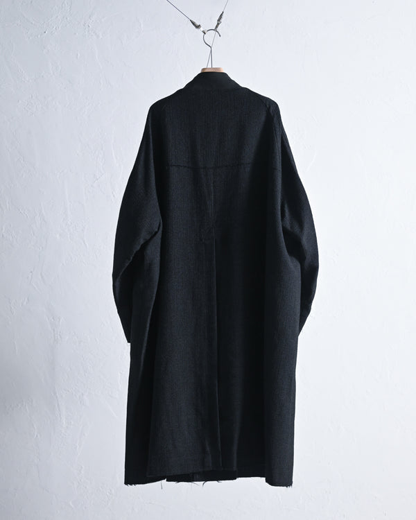 TWEED COLLARLESS COAT, BLACK-ANCELLM-COELACANTH