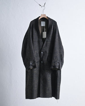 TWEED COLLARLESS COAT, BROWN-ANCELLM-COELACANTH