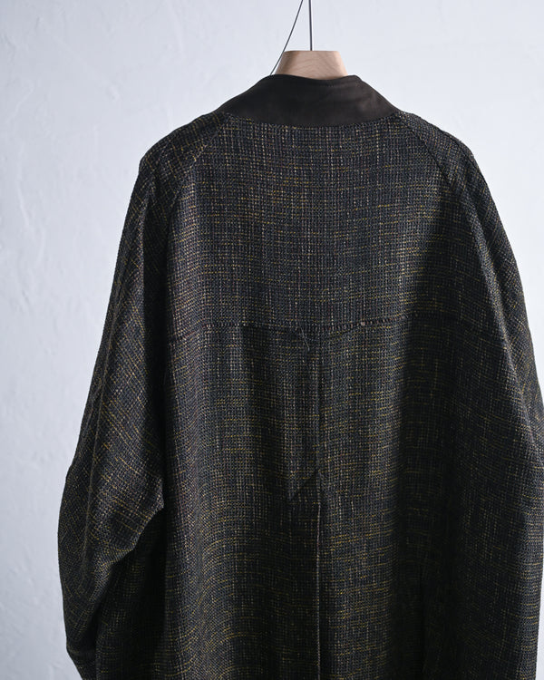 TWEED COLLARLESS COAT, BROWN-ANCELLM-COELACANTH