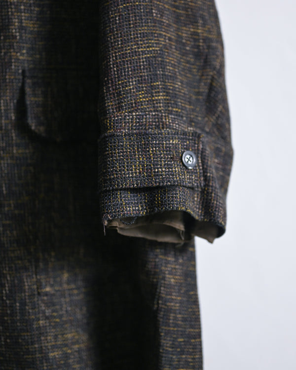 TWEED COLLARLESS COAT, BROWN-ANCELLM-COELACANTH