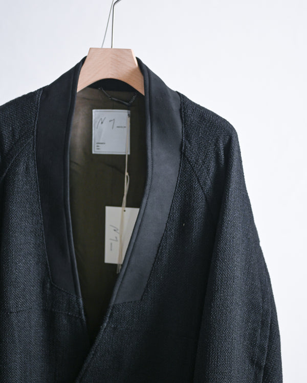 TWEED COLLARLESS COAT, BLACK-ANCELLM-COELACANTH