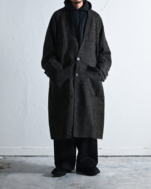 TWEED COLLARLESS COAT, BROWN-ANCELLM-COELACANTH