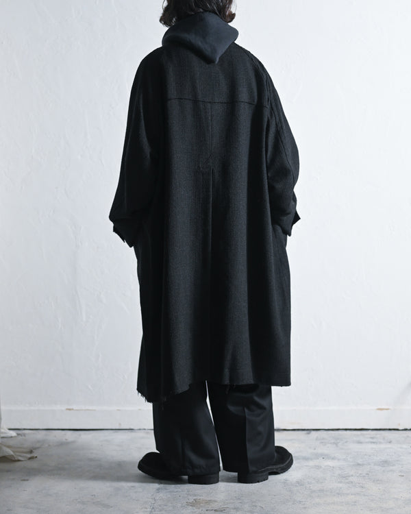 TWEED COLLARLESS COAT, BLACK-ANCELLM-COELACANTH